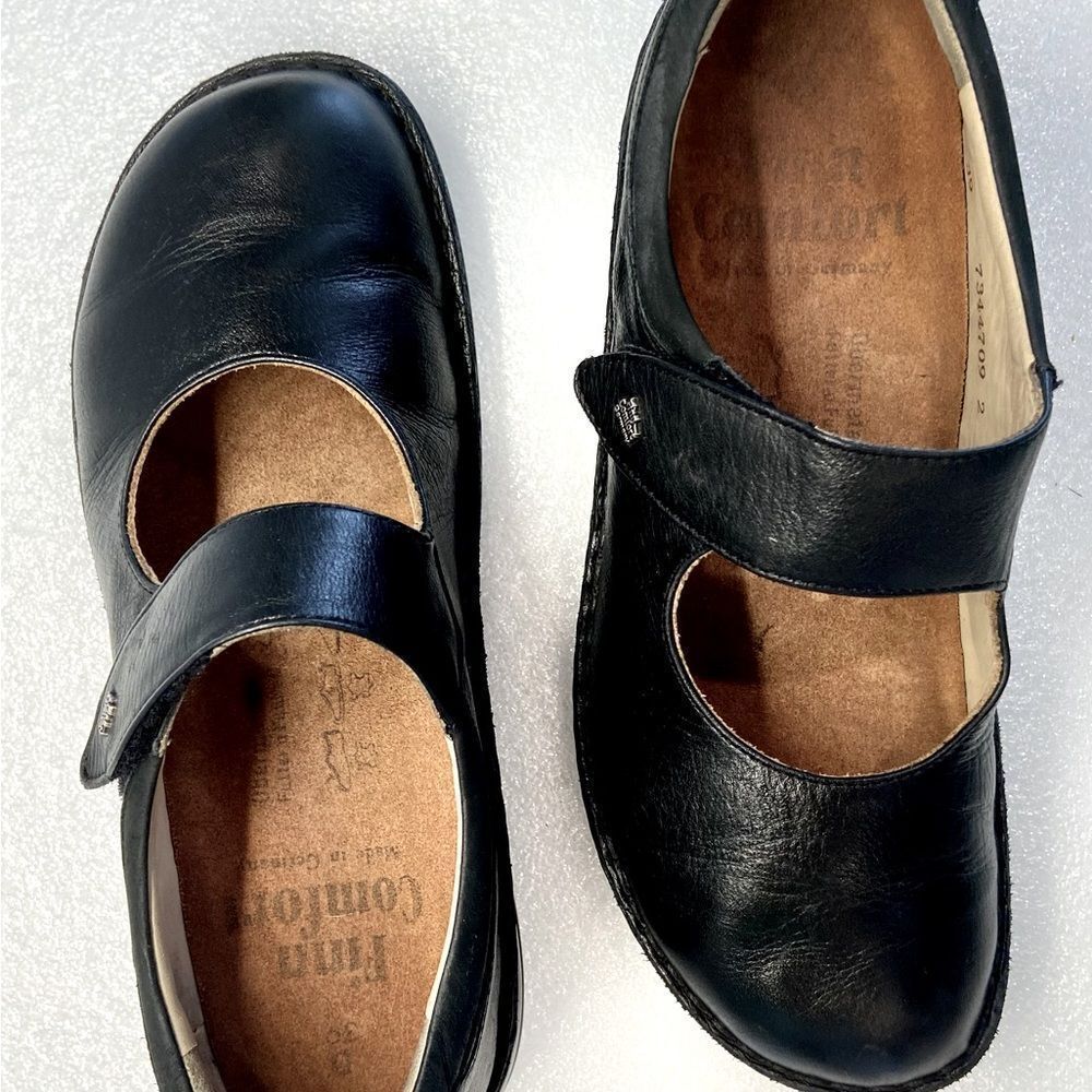 Finn Comfort Womens Laval “Mary Janes” Black Leather Shoes Made in 🇩🇪 Size 8 - Picture 2 of 10